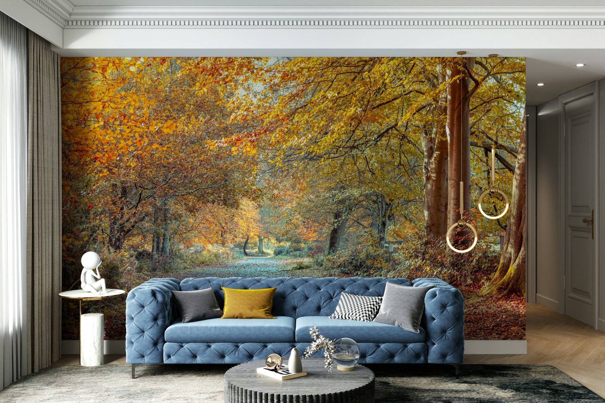 An artistic nature trail mural for home decor.

