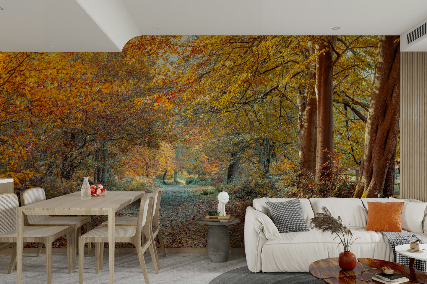 A contemplative autumn scene wallpaper mural for a feature wall.

