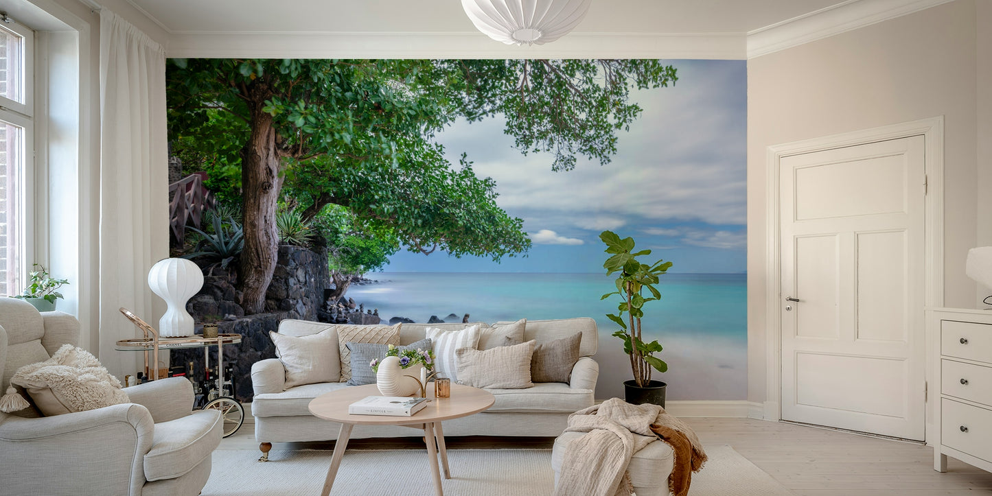 An artistic ocean escape mural for home decor.

