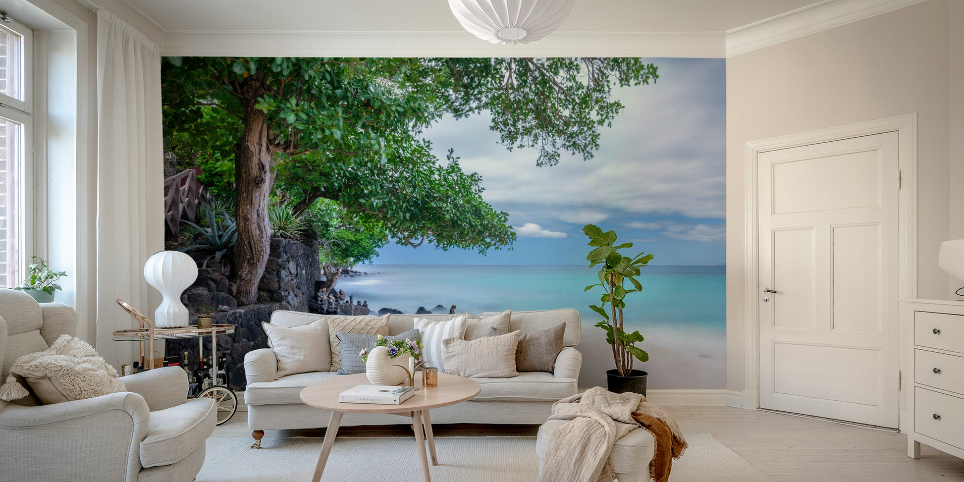 An artistic ocean escape mural for home decor.

