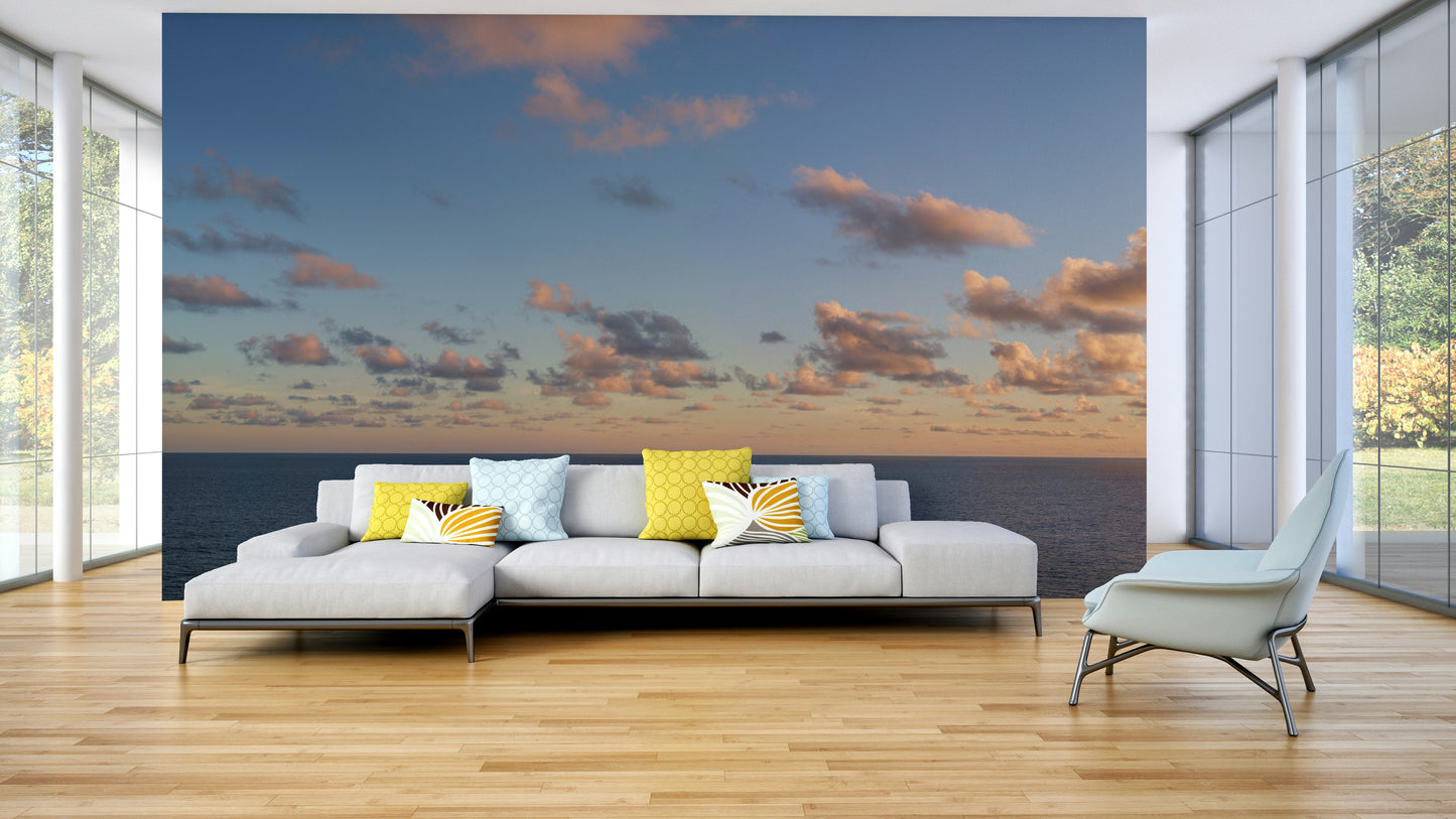 A graceful subtle cloud wall mural in soft tones.

