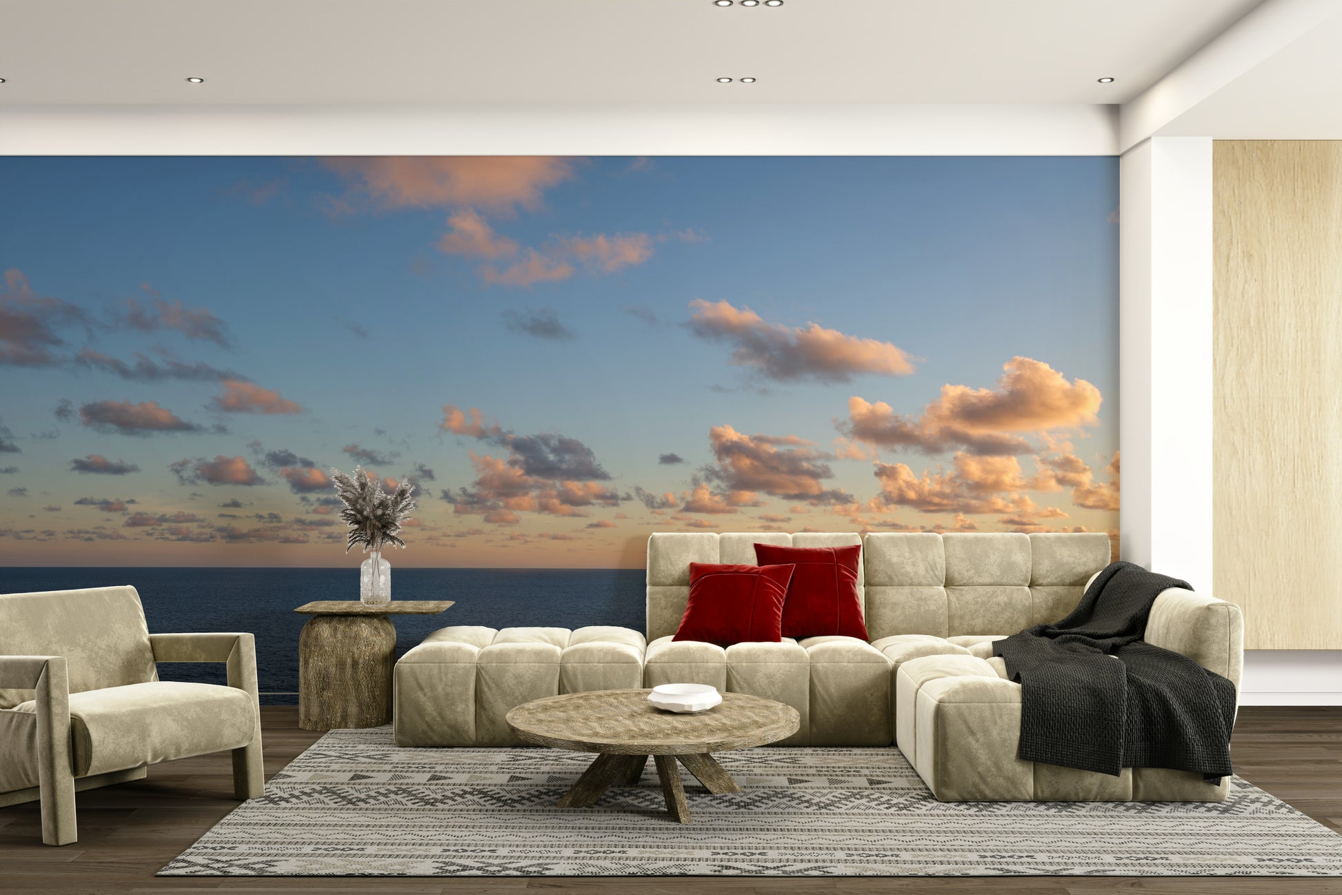 An artistic minimalist sky mural for home decor.

