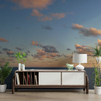 A calming cloudscape design wallpaper mural that defines a space.

