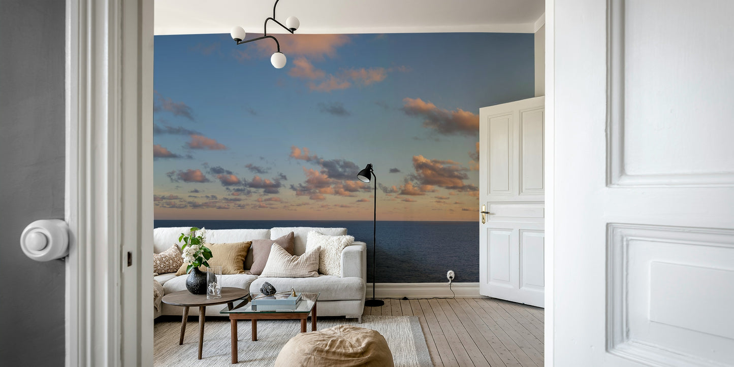 An artistic scenic mural on minimalist wallpaper.

