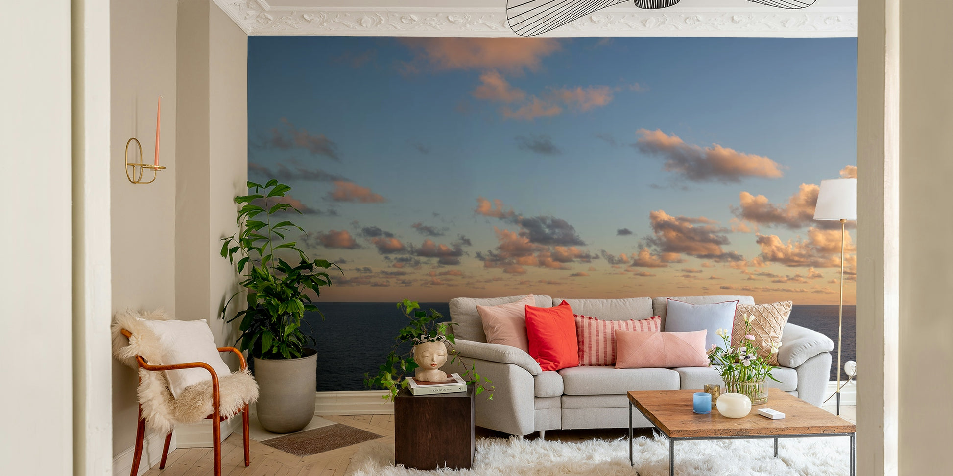 A beautiful modern ocean wall mural for a living room.

