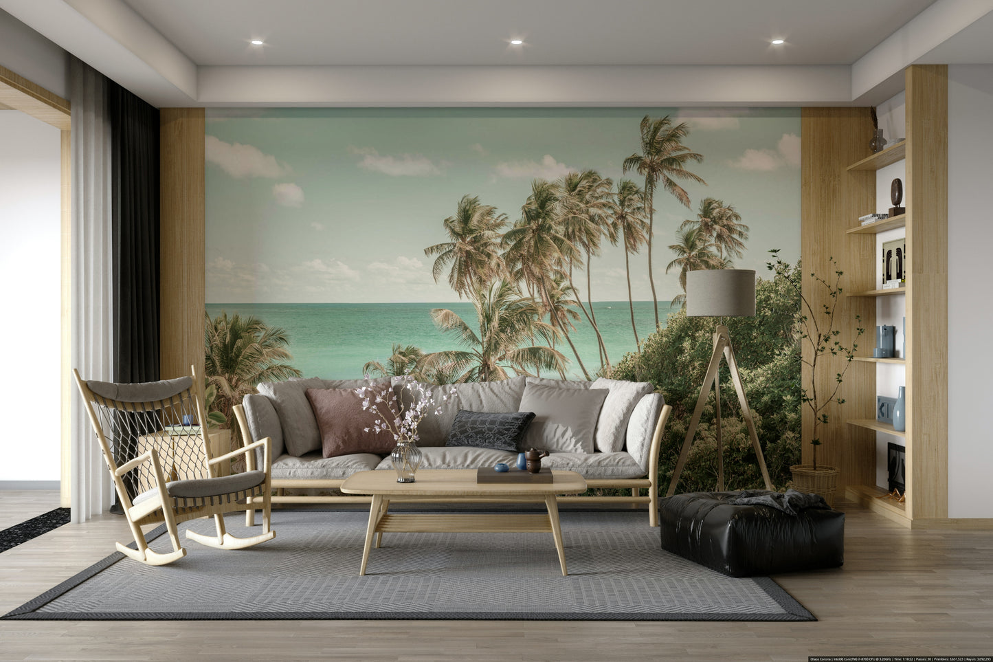 A calming turquoise water wallpaper mural that defines a space.

