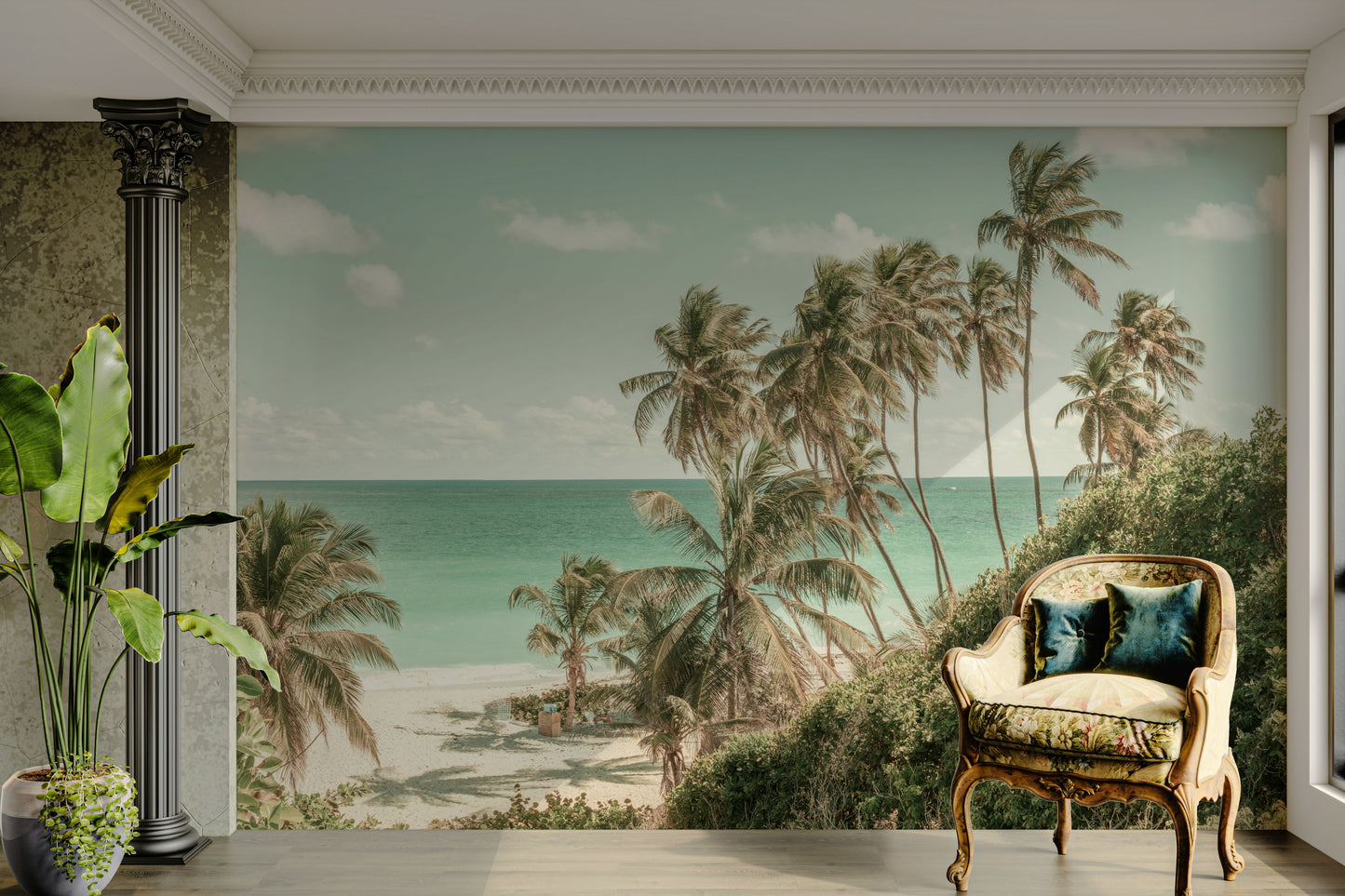 A classic coastal wallpaper for walls with ocean waves.

