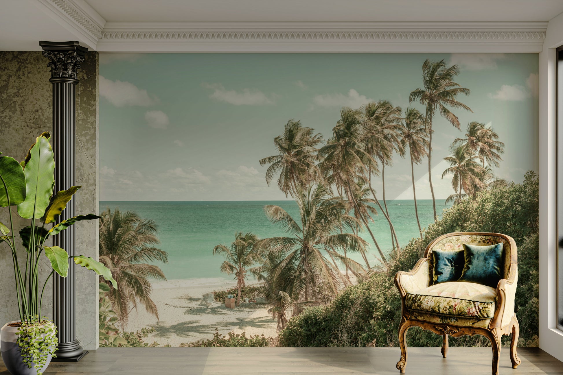 A classic coastal wallpaper for walls with ocean waves.

