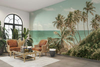 A beautiful tropical beach wall mural for a living room.

