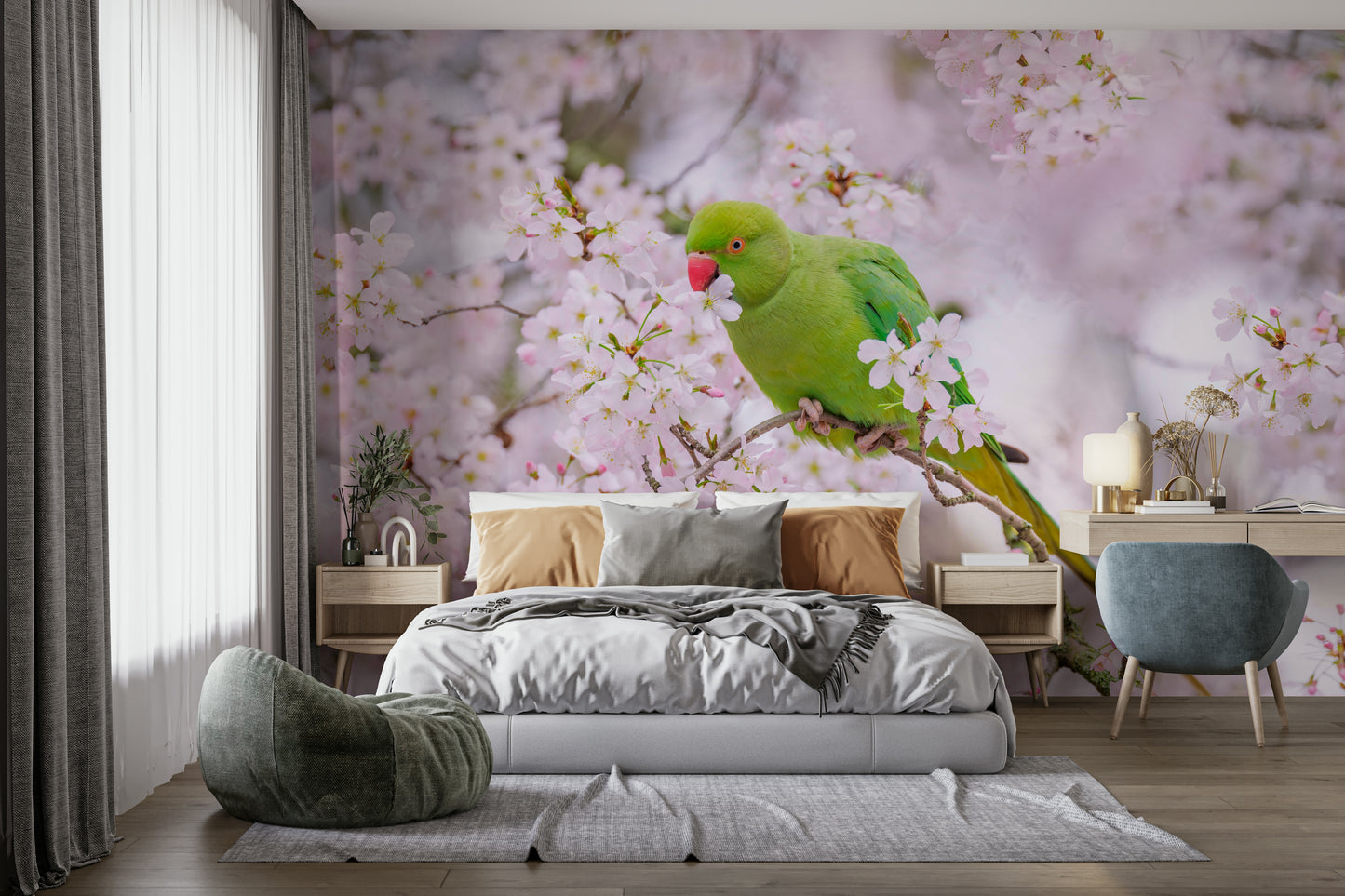 A classic natural wallpaper for walls with a bird theme.


