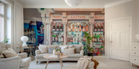 A tasteful entertainment wall mural of a chic lounge.

