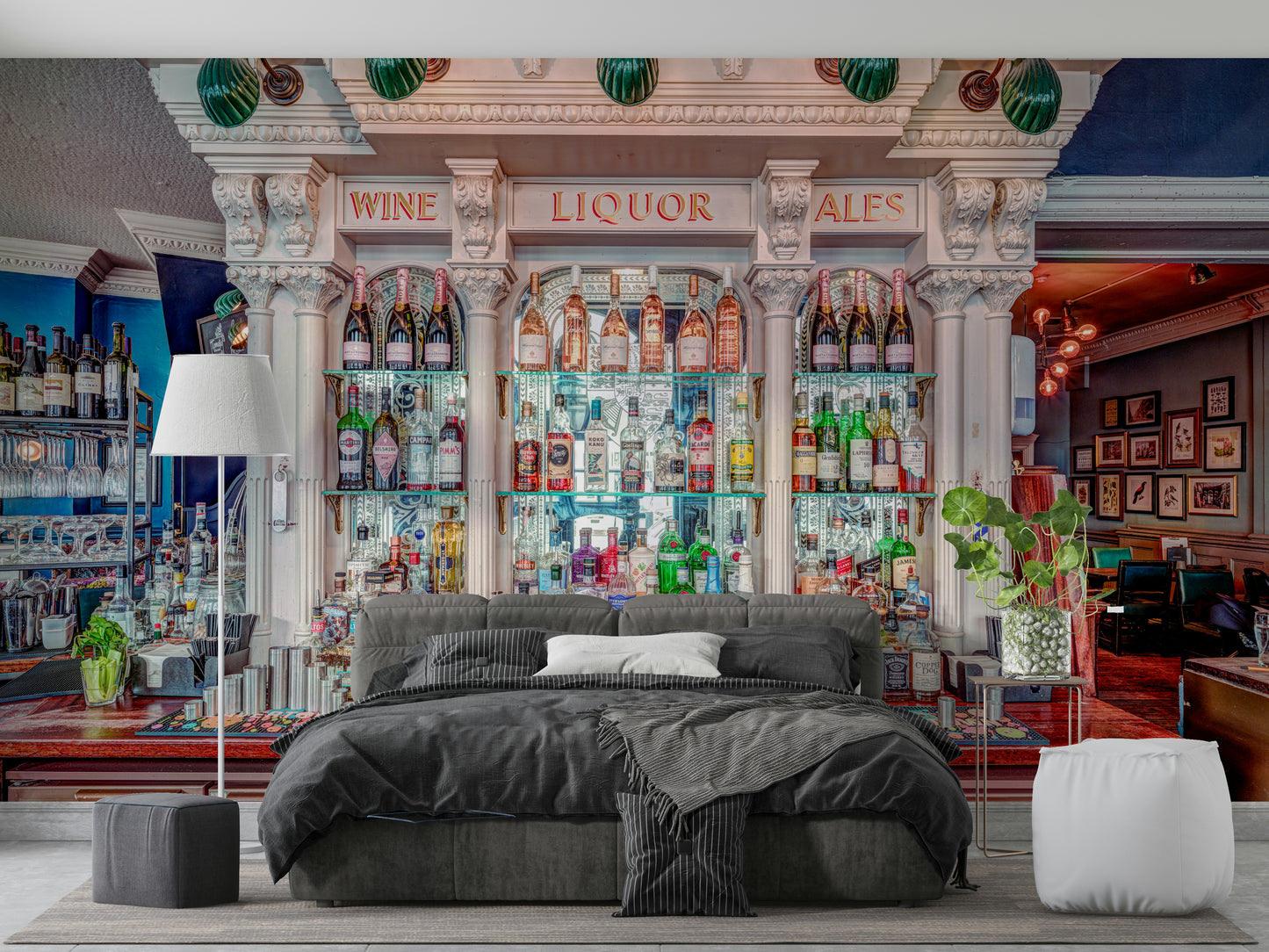 A sophisticated fine spirits wall mural for home decor.

