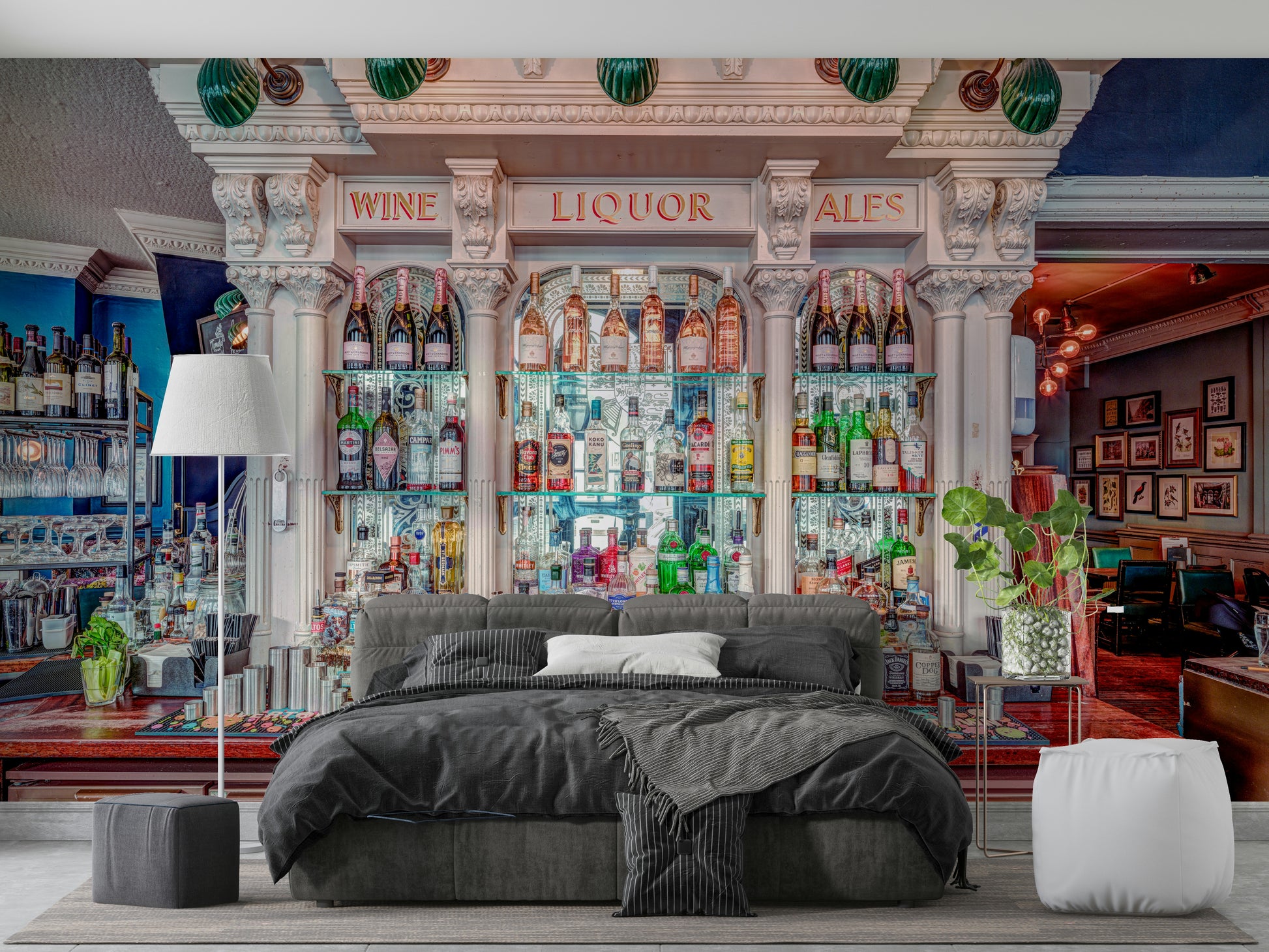 A sophisticated fine spirits wall mural for home decor.

