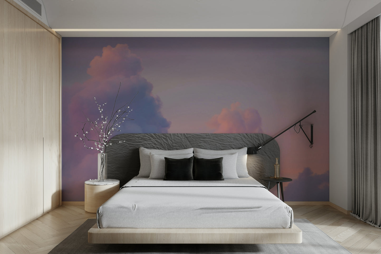 An artistic cloudscape mural for home decor.

