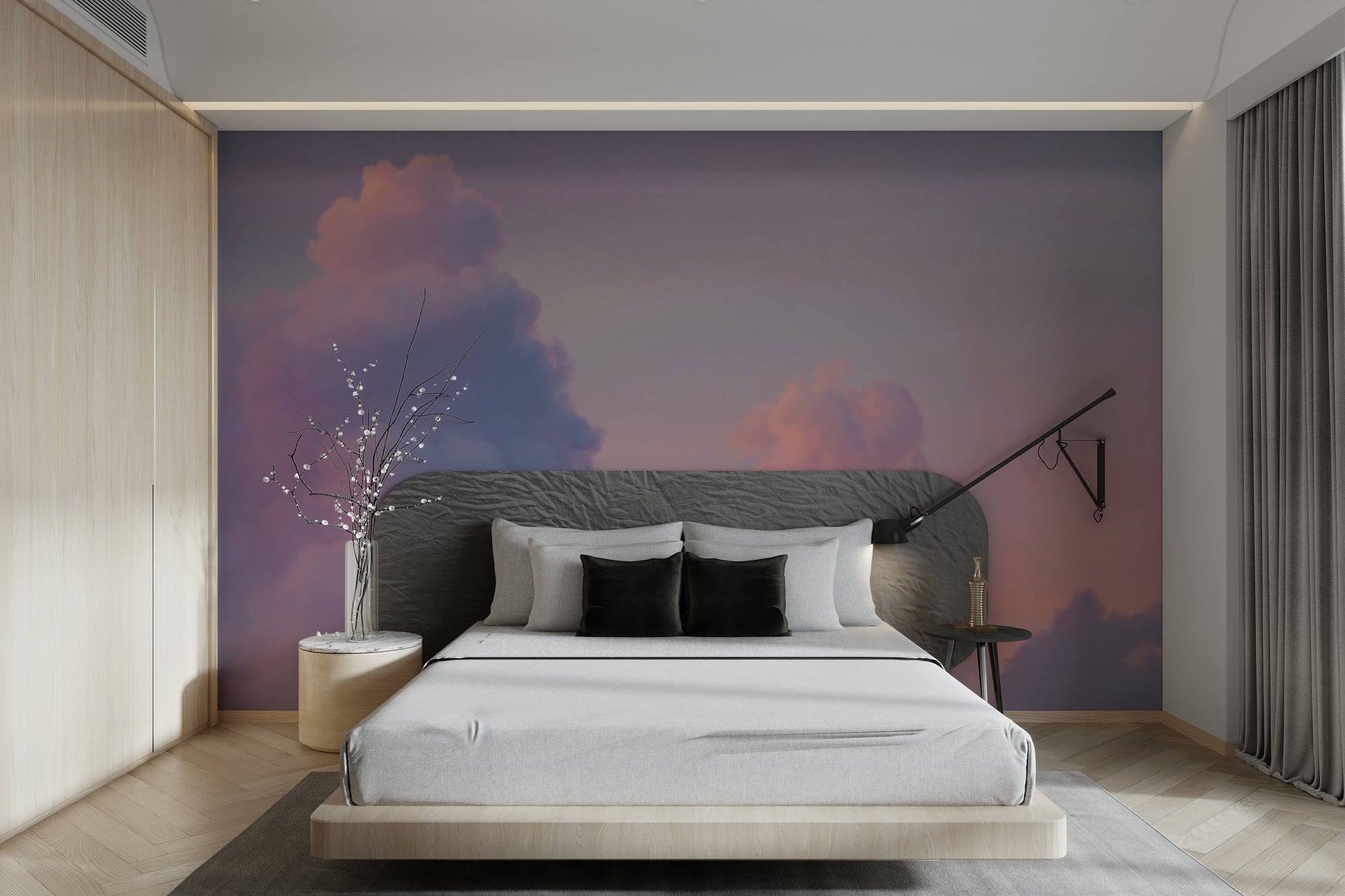 An artistic cloudscape mural for home decor.

