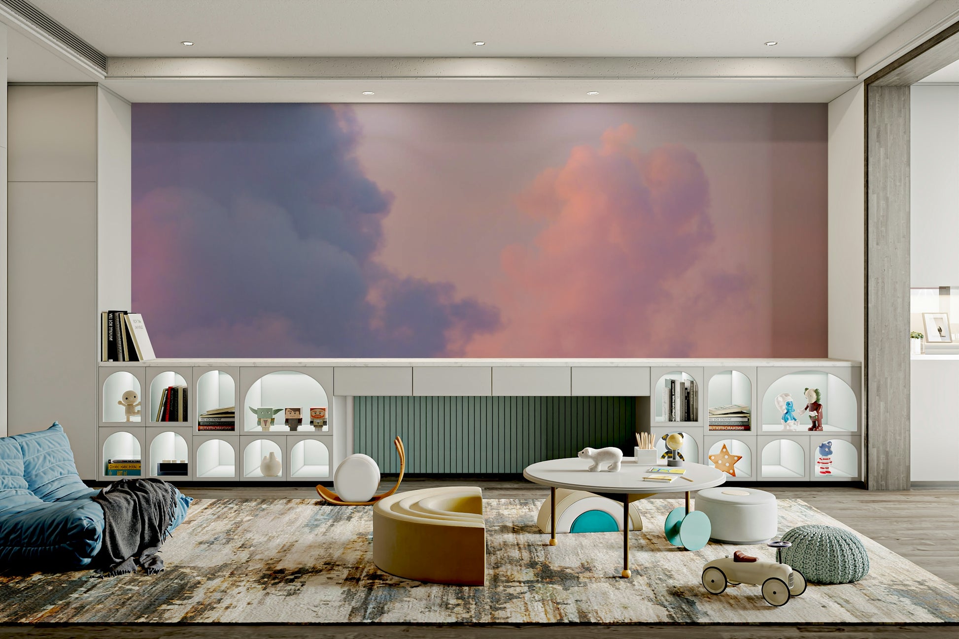 A delicate cumulus cloud wallpaper mural for a feature wall.

