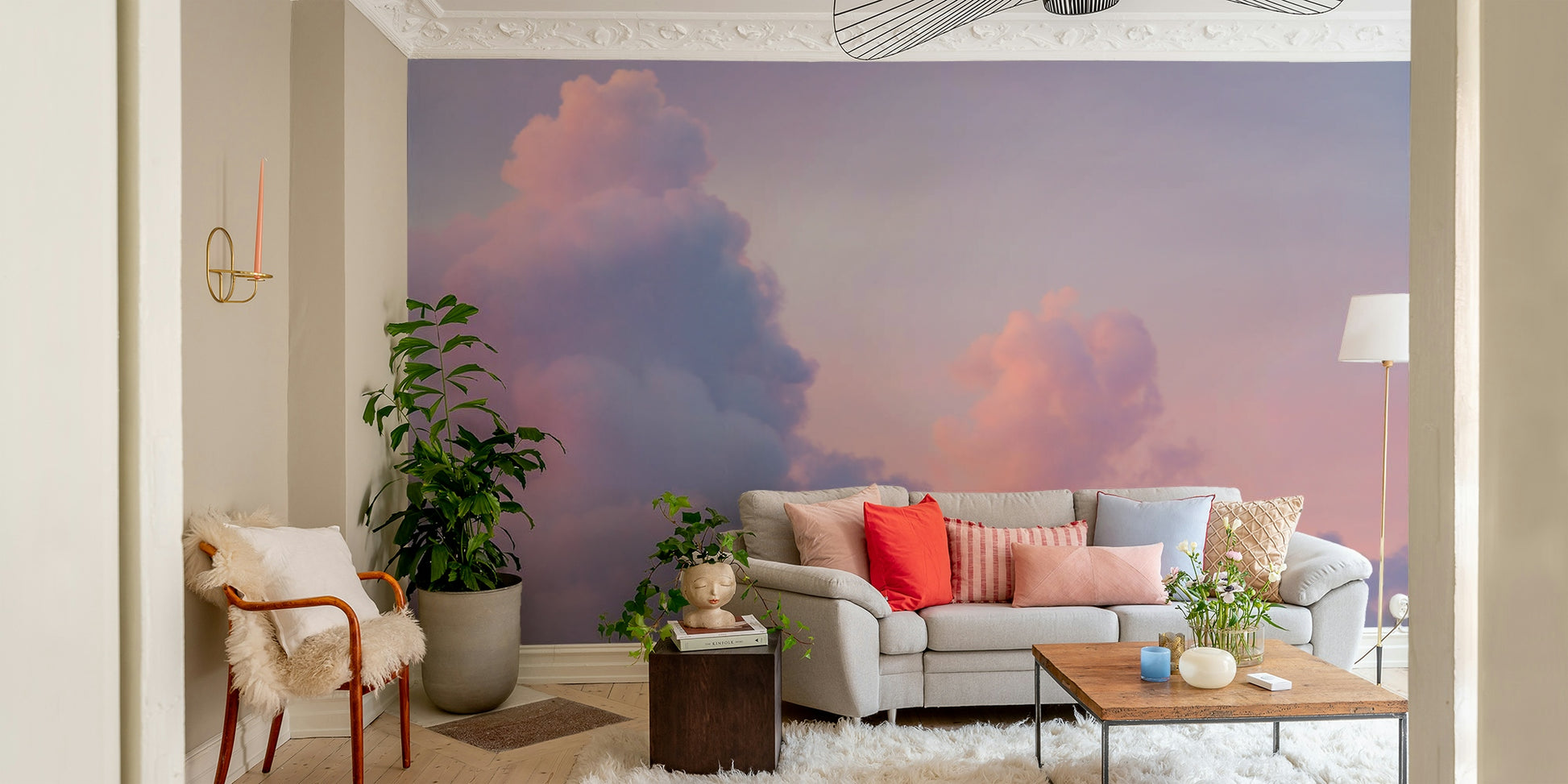 A calming pastel cloud wallpaper for walls with a gentle pattern.

