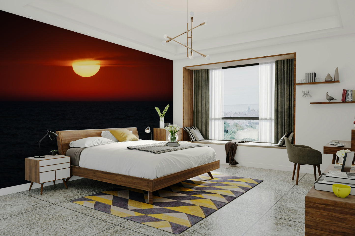 An elegant sunset ocean mural for stylish wallpaper.

