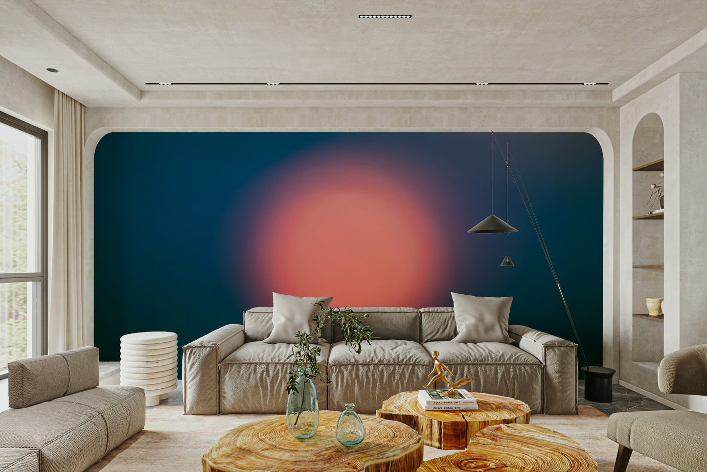 A beautiful abstract sunset wallpaper mural with subtle colors.

