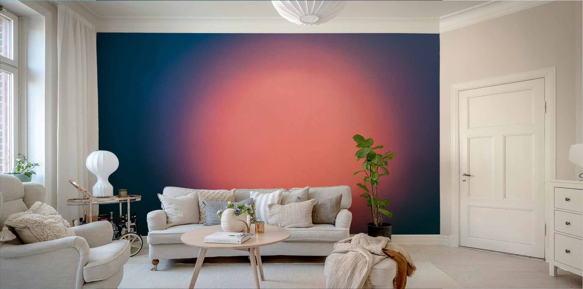 A beautiful minimalist art wall mural for a bedroom.

