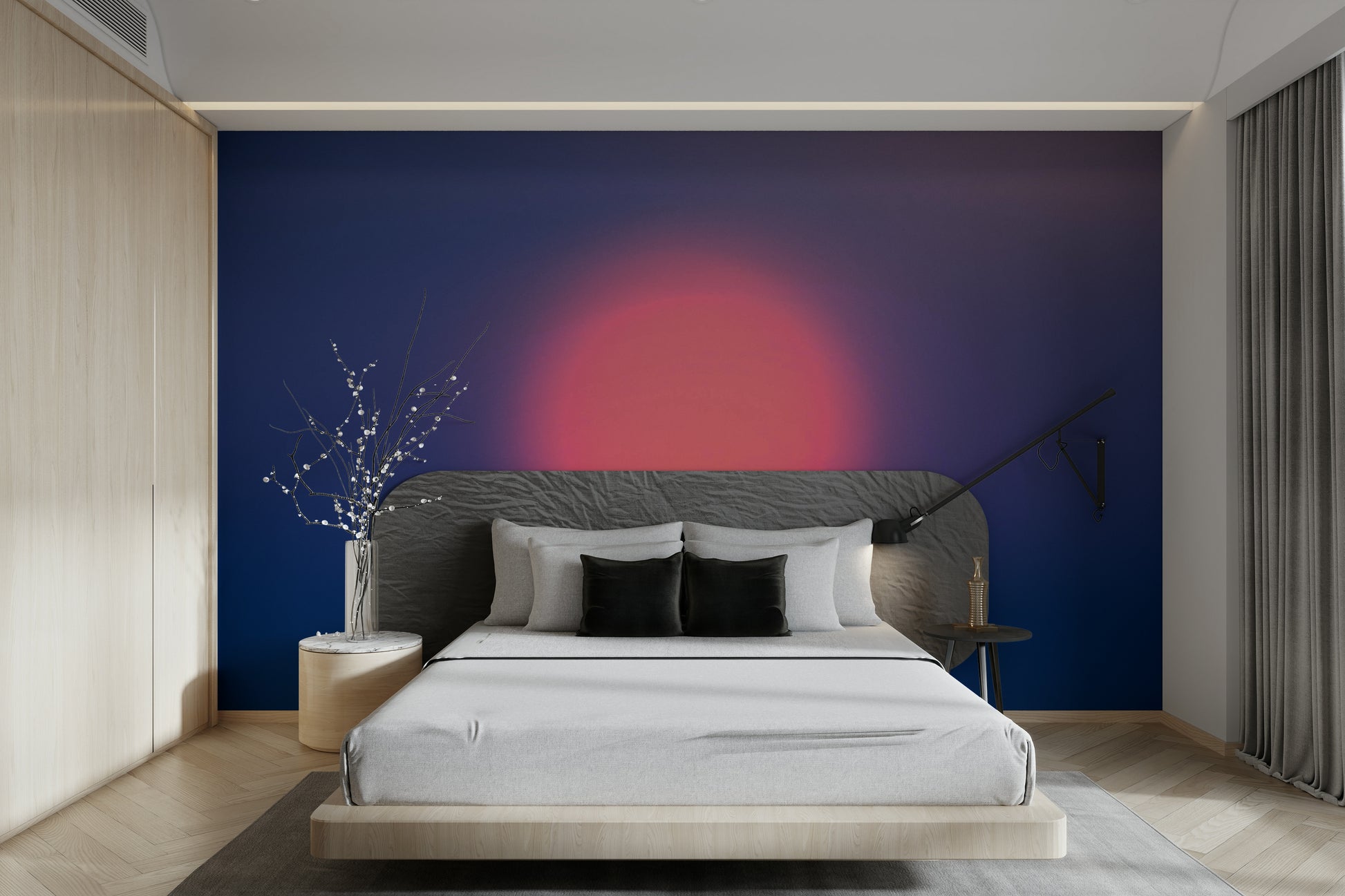 A calming abstract design wallpaper mural that defines a space.

