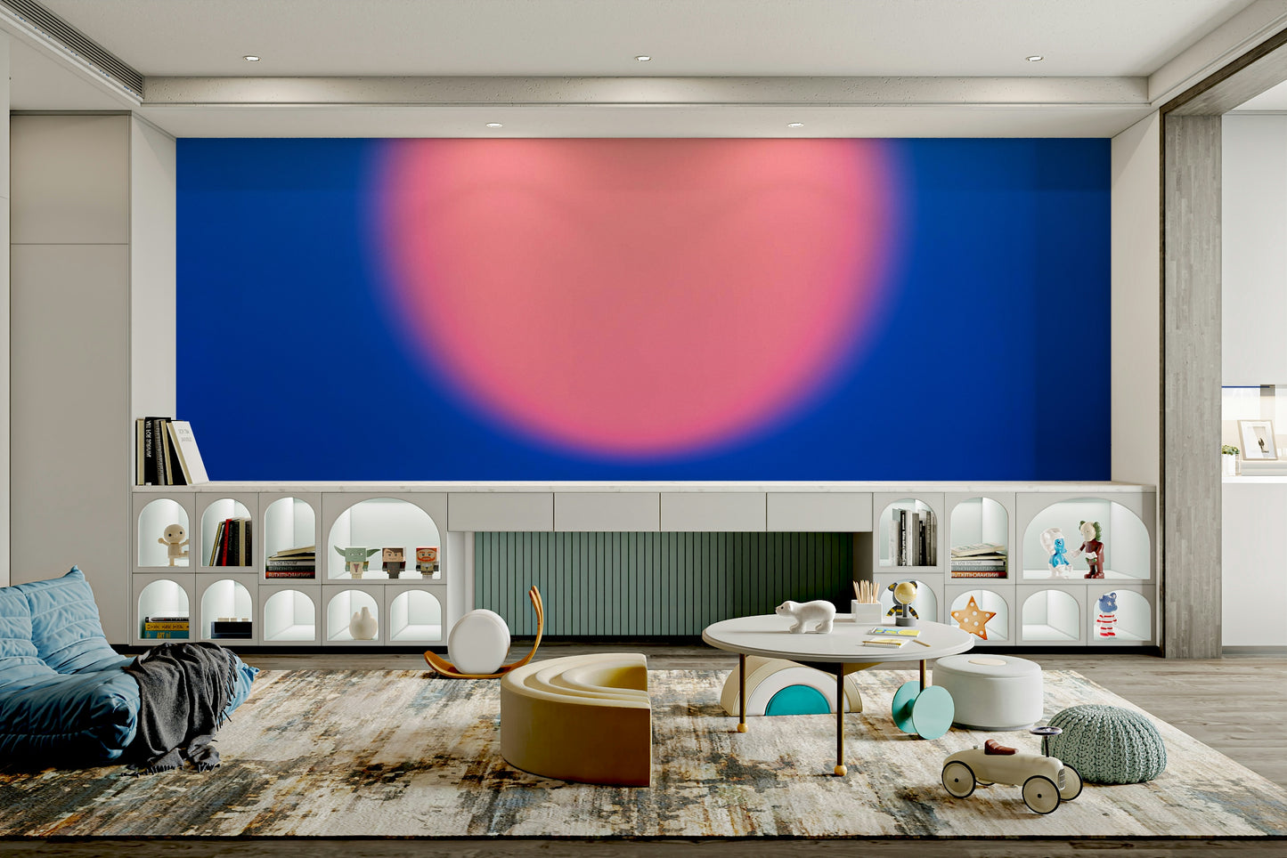 A graceful color gradient wall mural in soft, dreamy tones.

