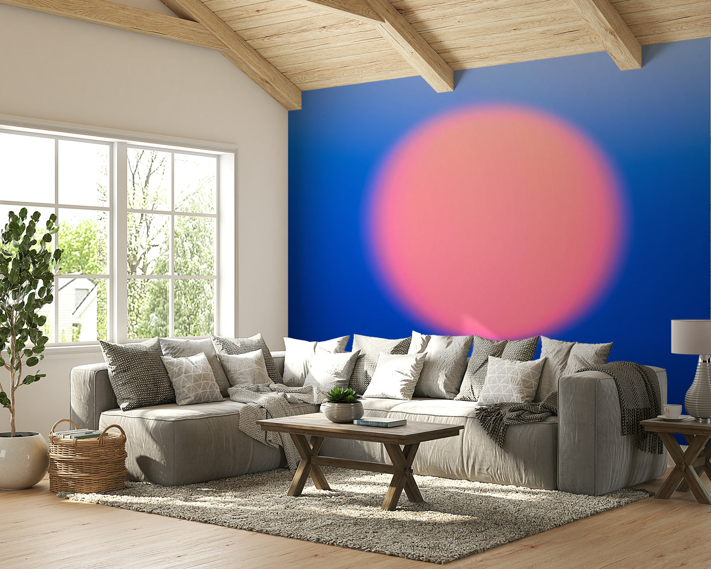 A beautiful abstract sunset wallpaper mural with soft colors.

