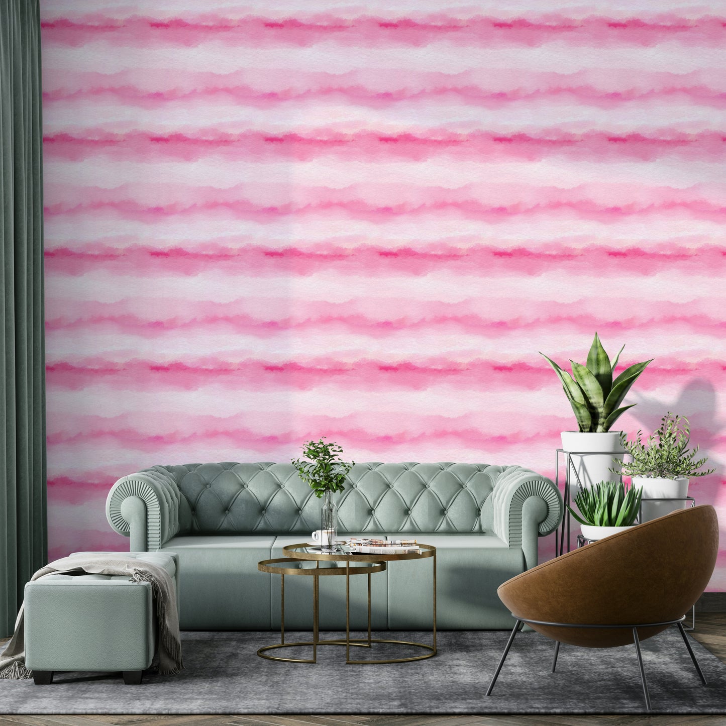 A soft watercolor wall mural for an elegant room.

