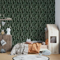 The wallpaper is used to create a feature wall in a dining room.

