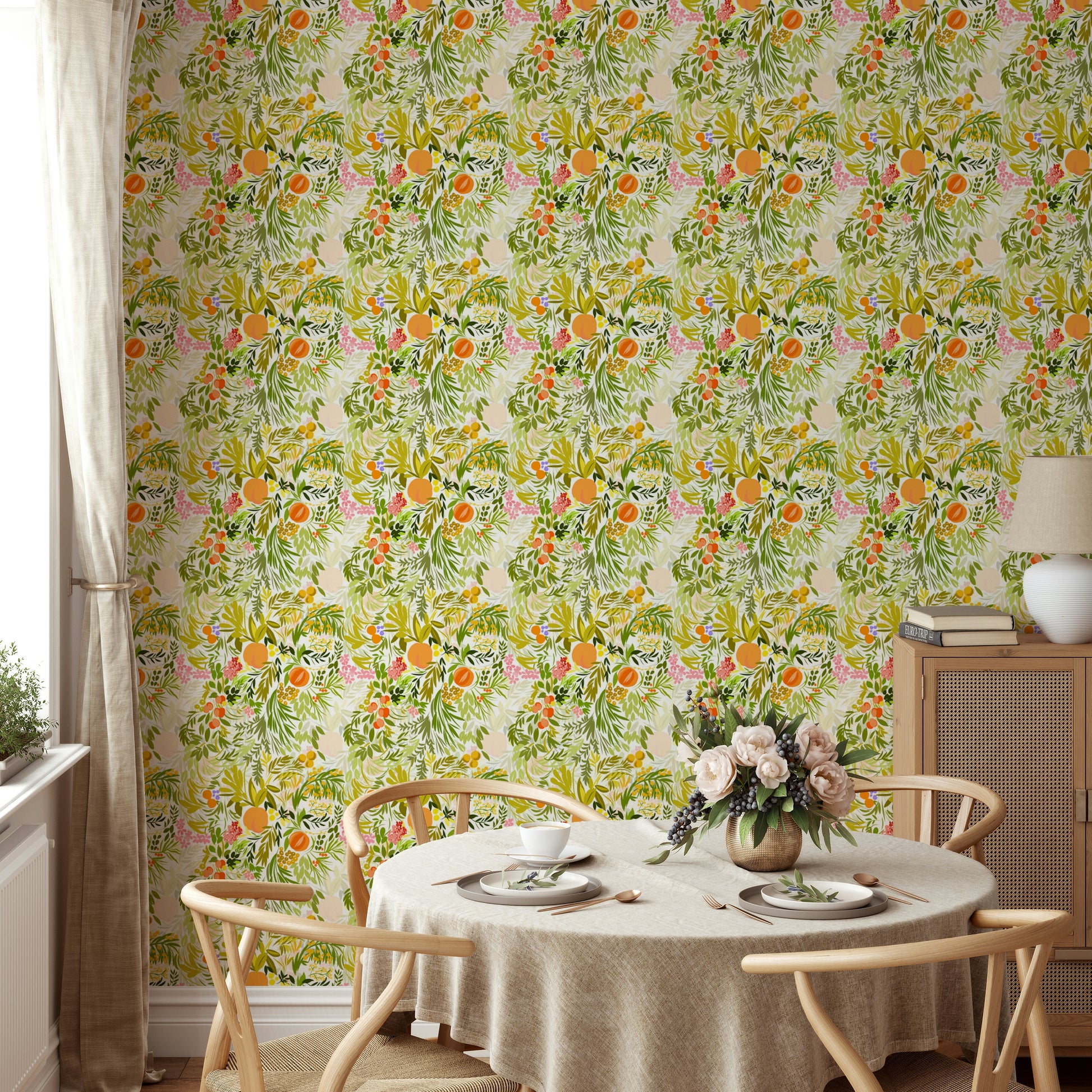 The peel and stick wallpaper on a smooth wall surface.

