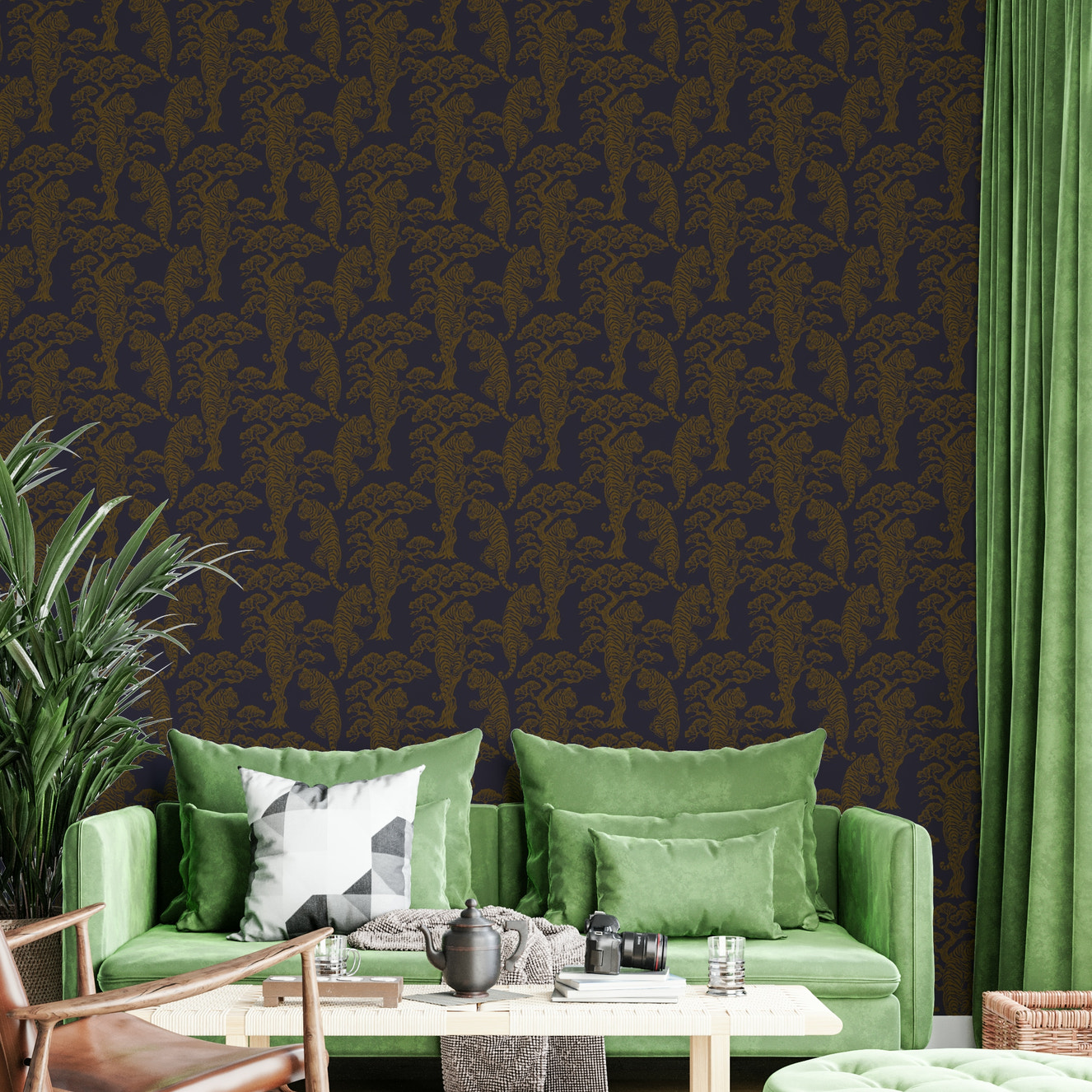A beautiful tiger pattern wallpaper mural for a modern home.

