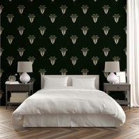 An artistic noir jungle mural on minimalist wallpaper.

