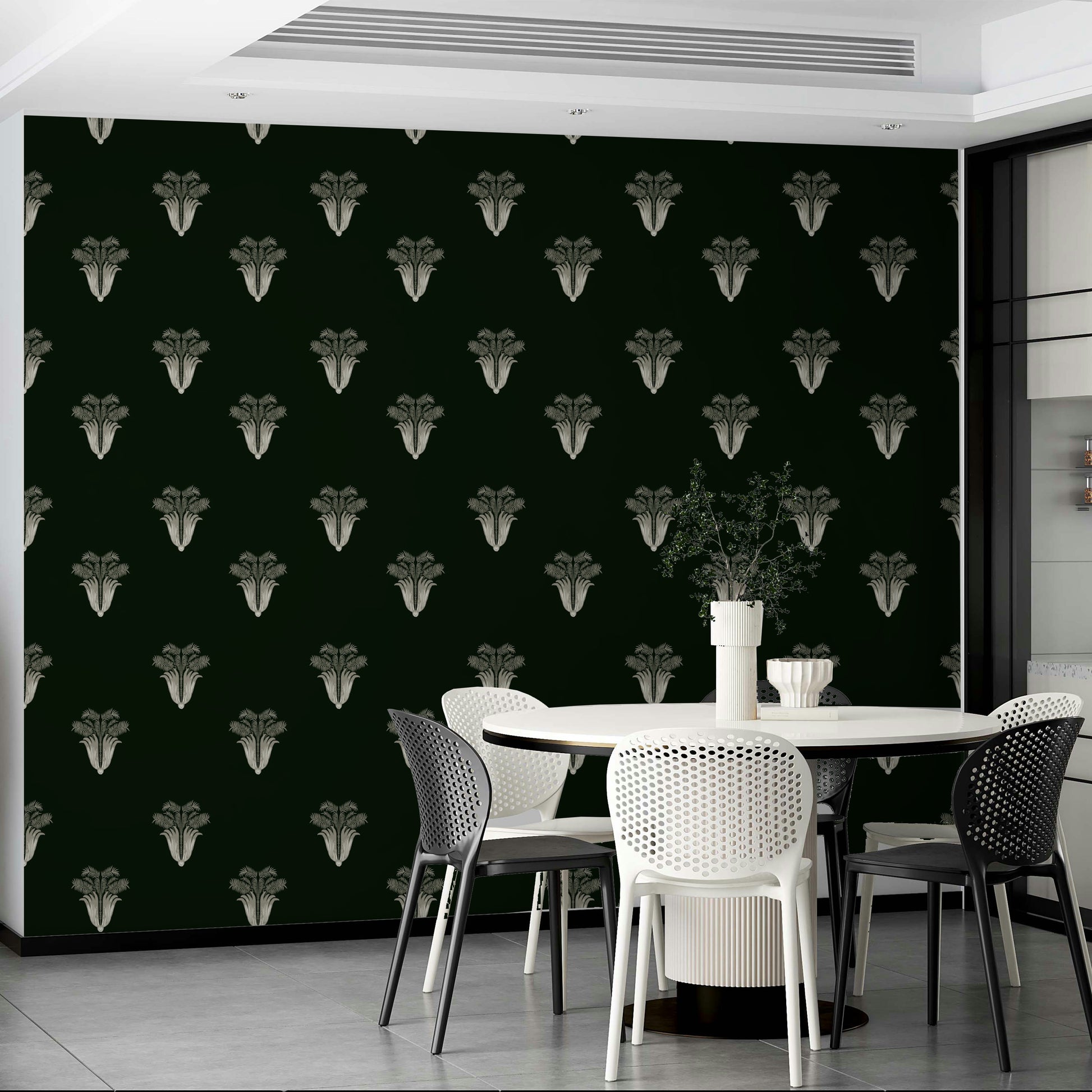 A classic botanical wallpaper for walls with a moody theme.

