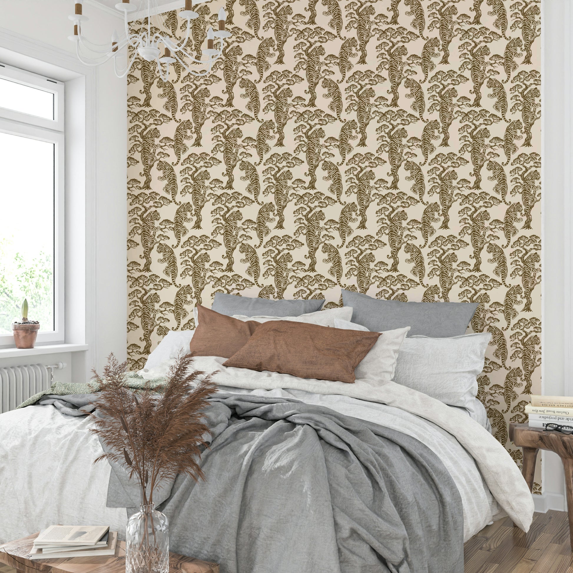A graceful exotic tiger wall mural in rich, natural tones.

