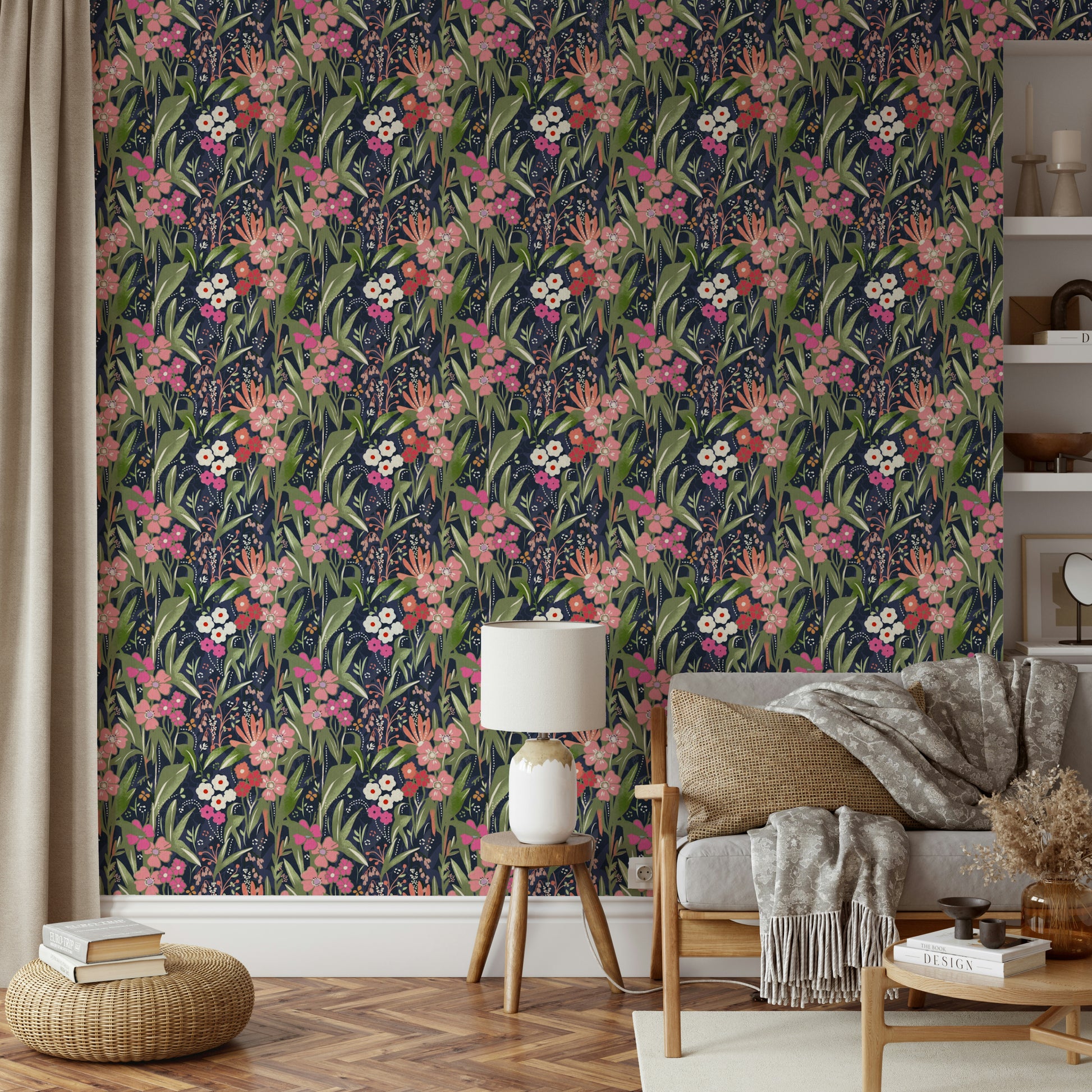 A serene night bloom wall mural for dramatic decor.

