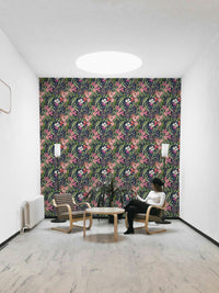 A contemplative midnight garden wallpaper mural for a feature wall.


