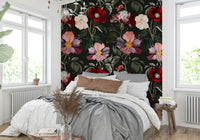 A calming mysterious flower wallpaper mural that defines a space.

