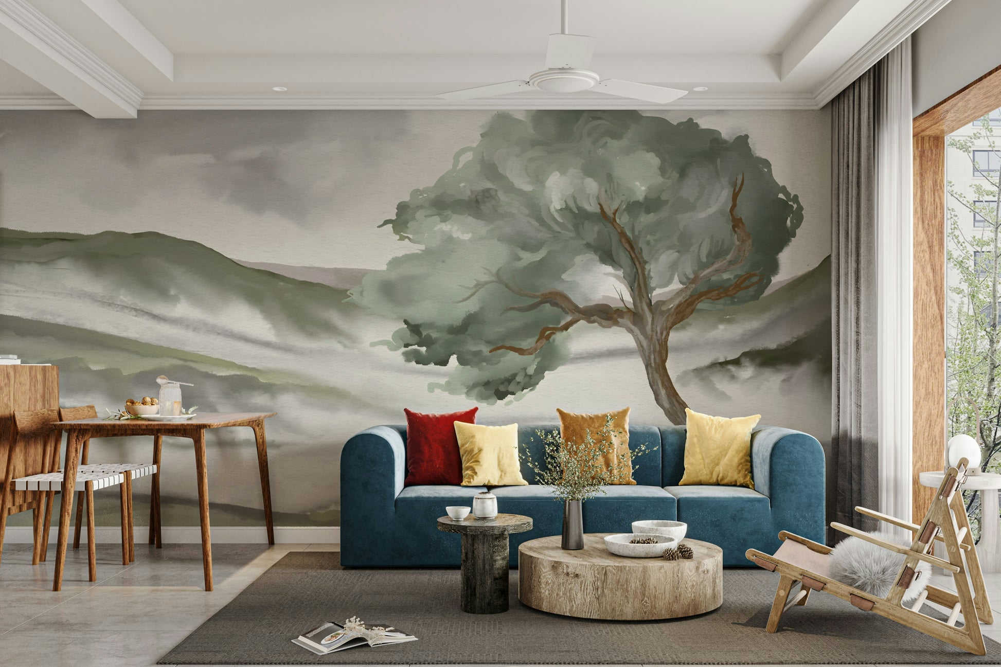 An artistic nature landscape mural for home decor.

