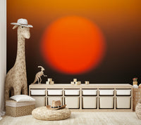 An artistic blurry sun mural on minimalist wallpaper.

