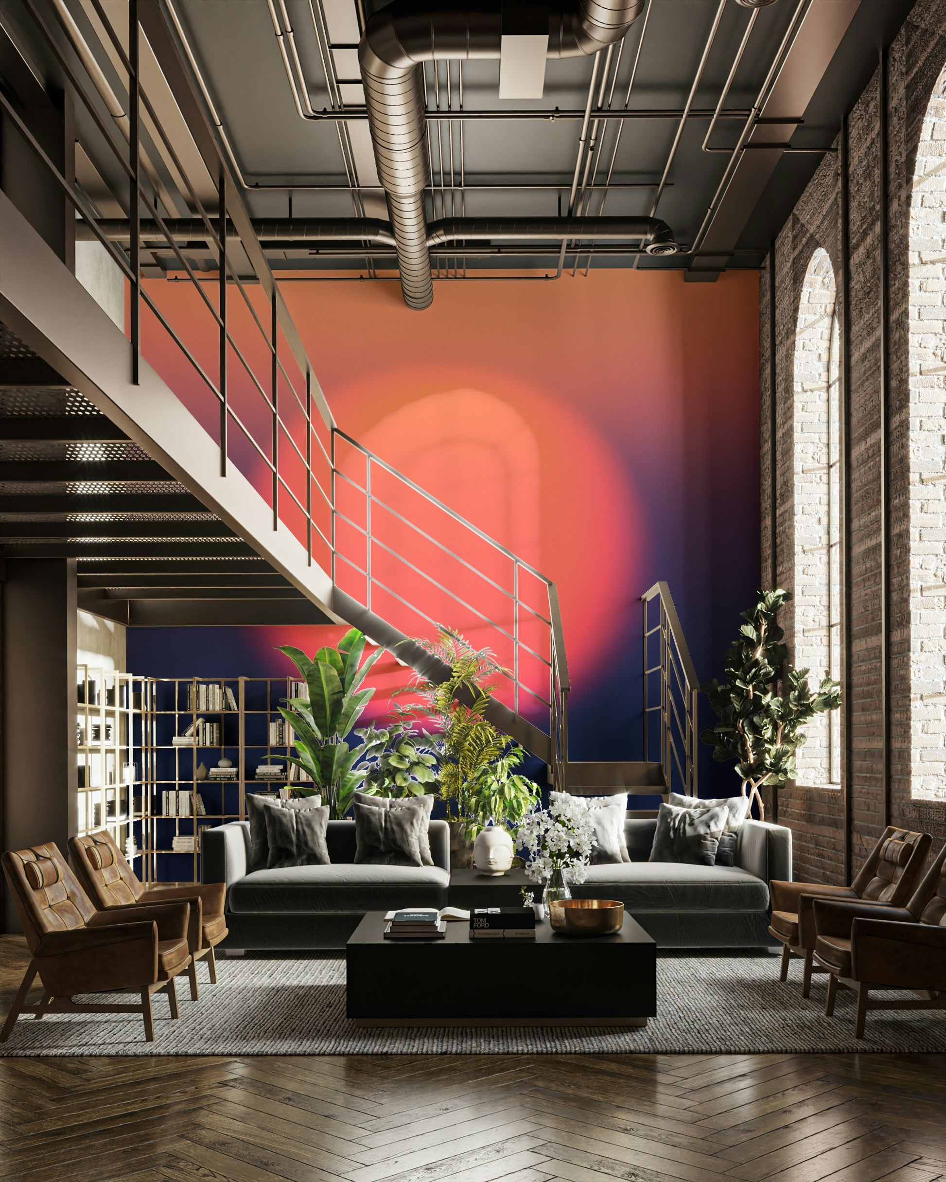 A calming abstract design wallpaper mural that defines a space.

