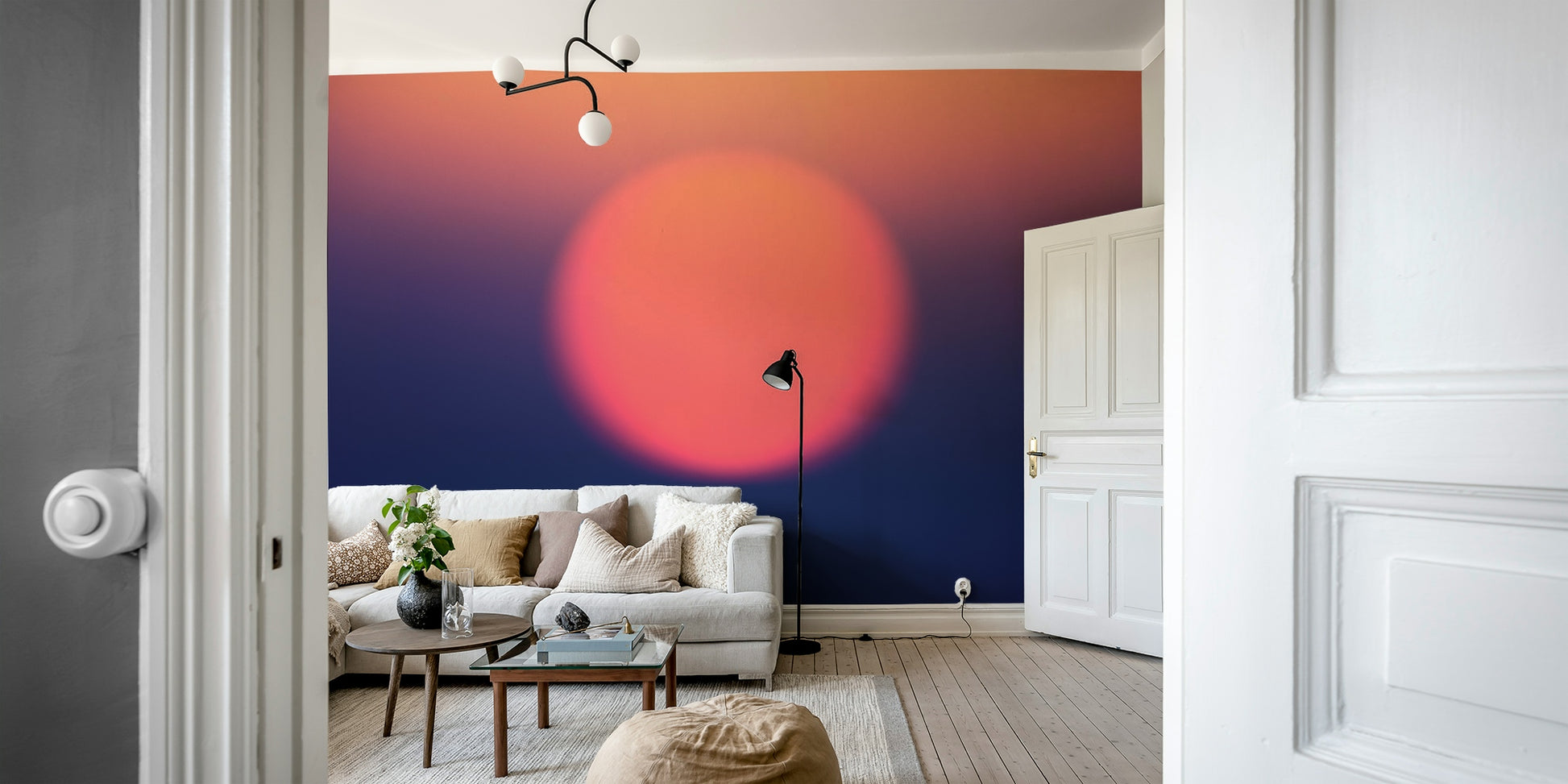 A serene celestial light wall mural for your decor.

