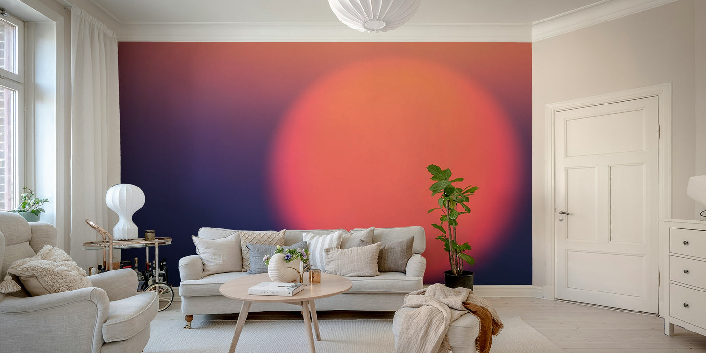 A peaceful color gradient mural on decorative wallpaper.

