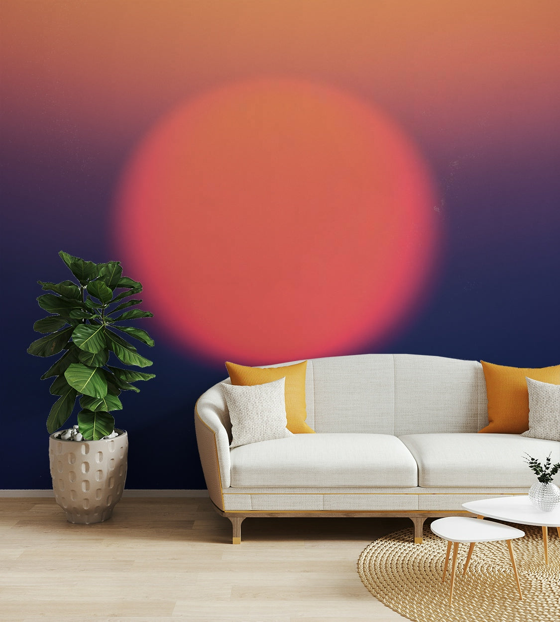 A graceful subtle light wall mural in soft tones.

