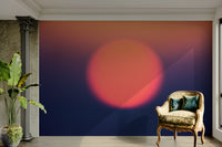 An artistic abstract sun mural on minimalist wallpaper.

