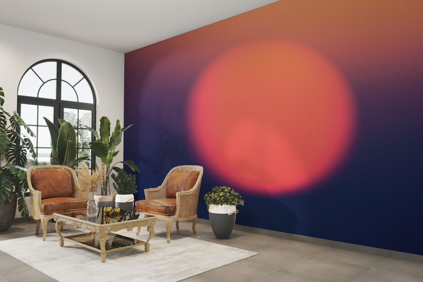 A beautiful modern sunset wall mural for a living room.

