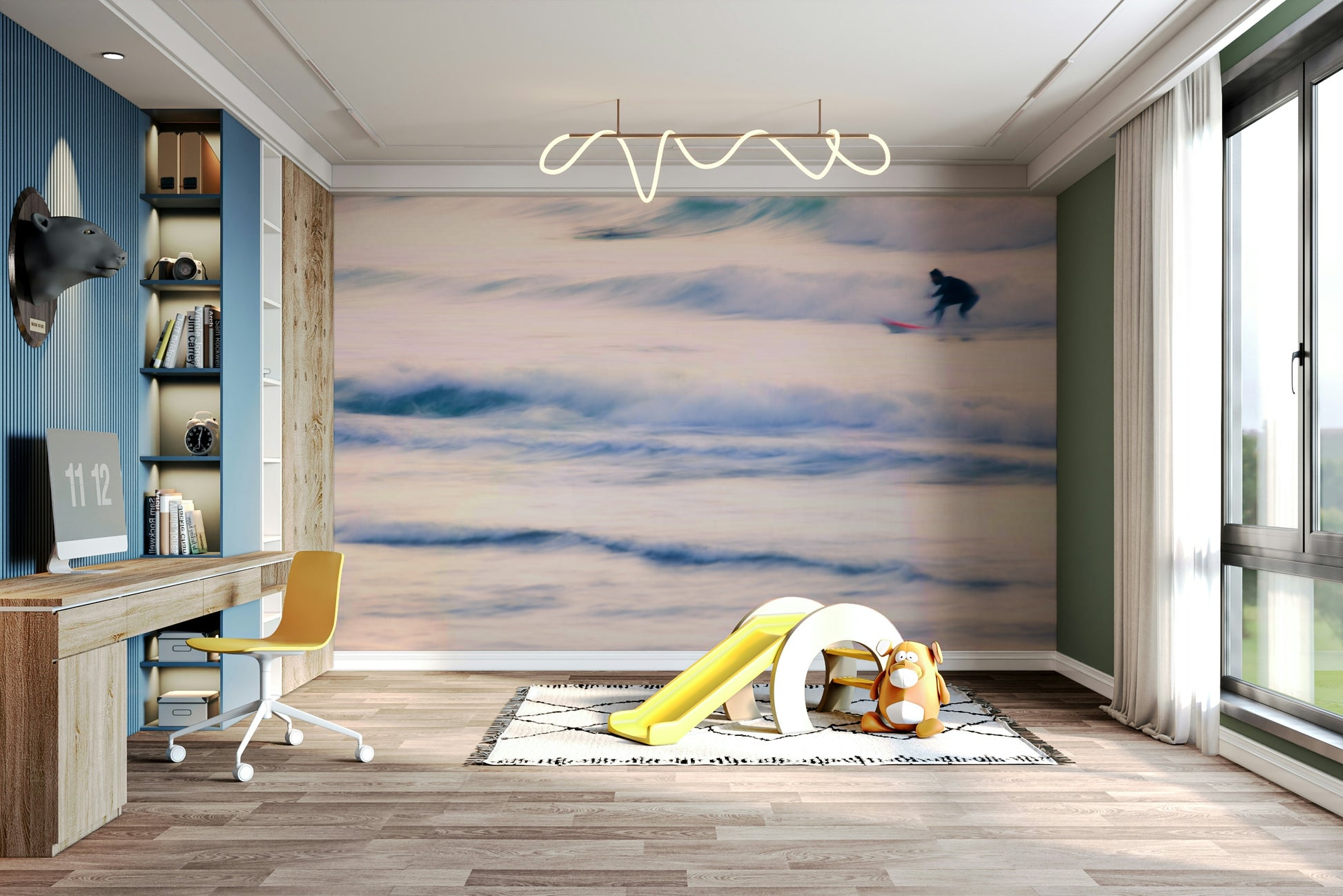A calming ocean wave wallpaper mural that defines a space.

