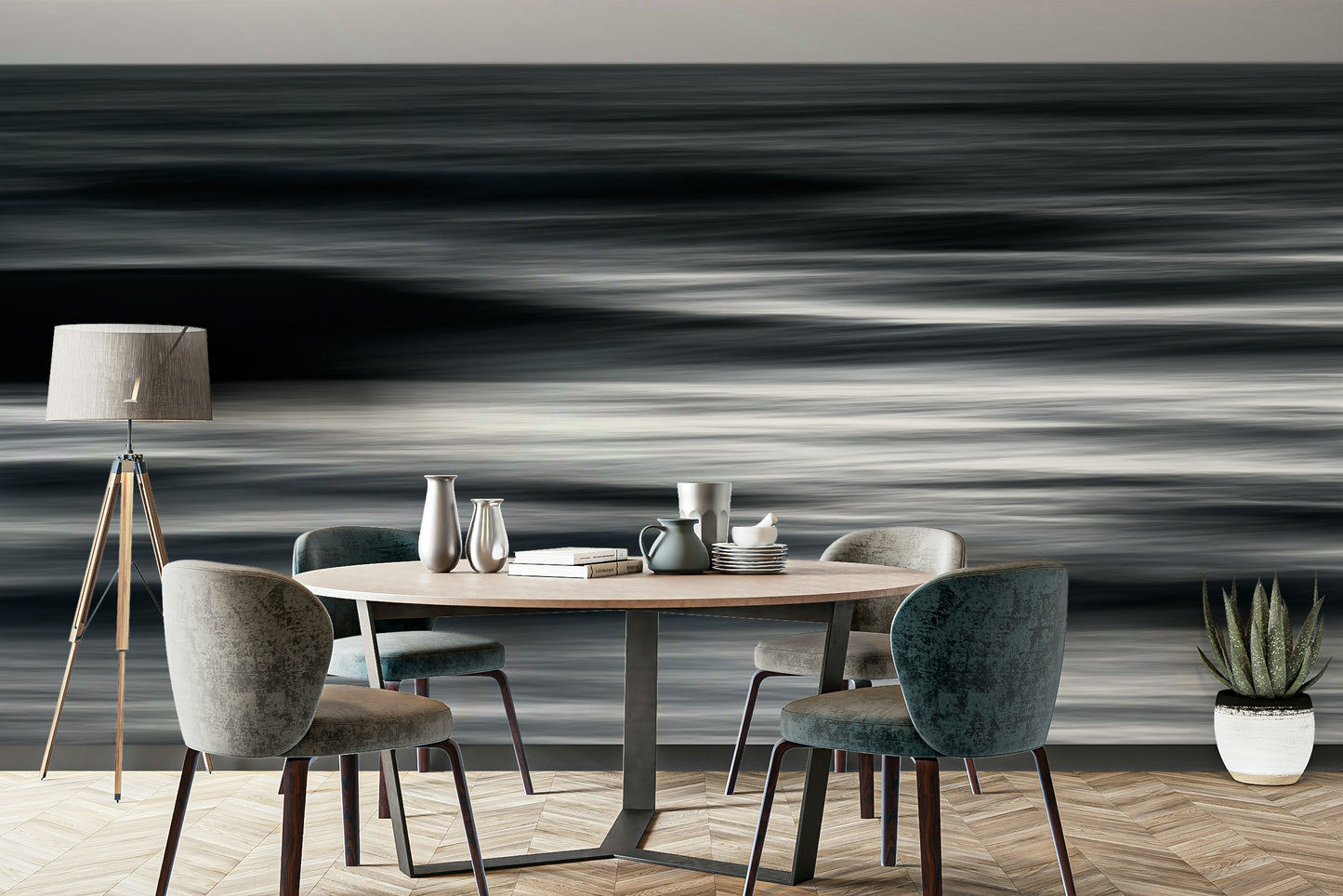 A calming ocean wave wallpaper mural that defines a space.

