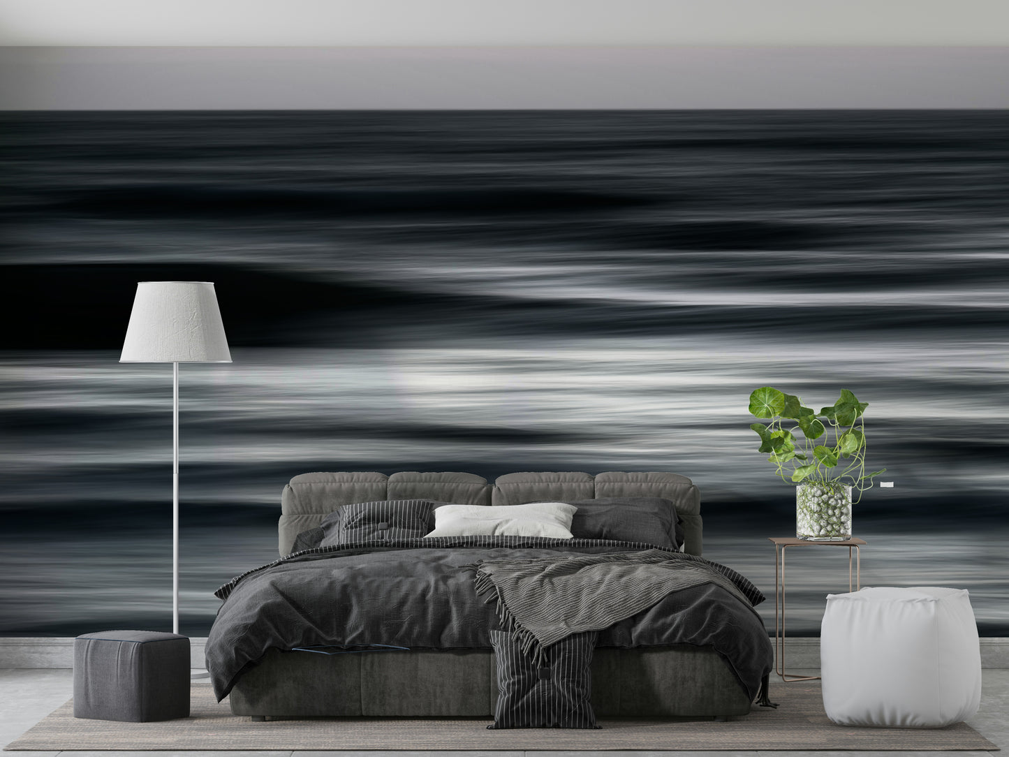 A tranquil coastal sea wall mural for your decor.

