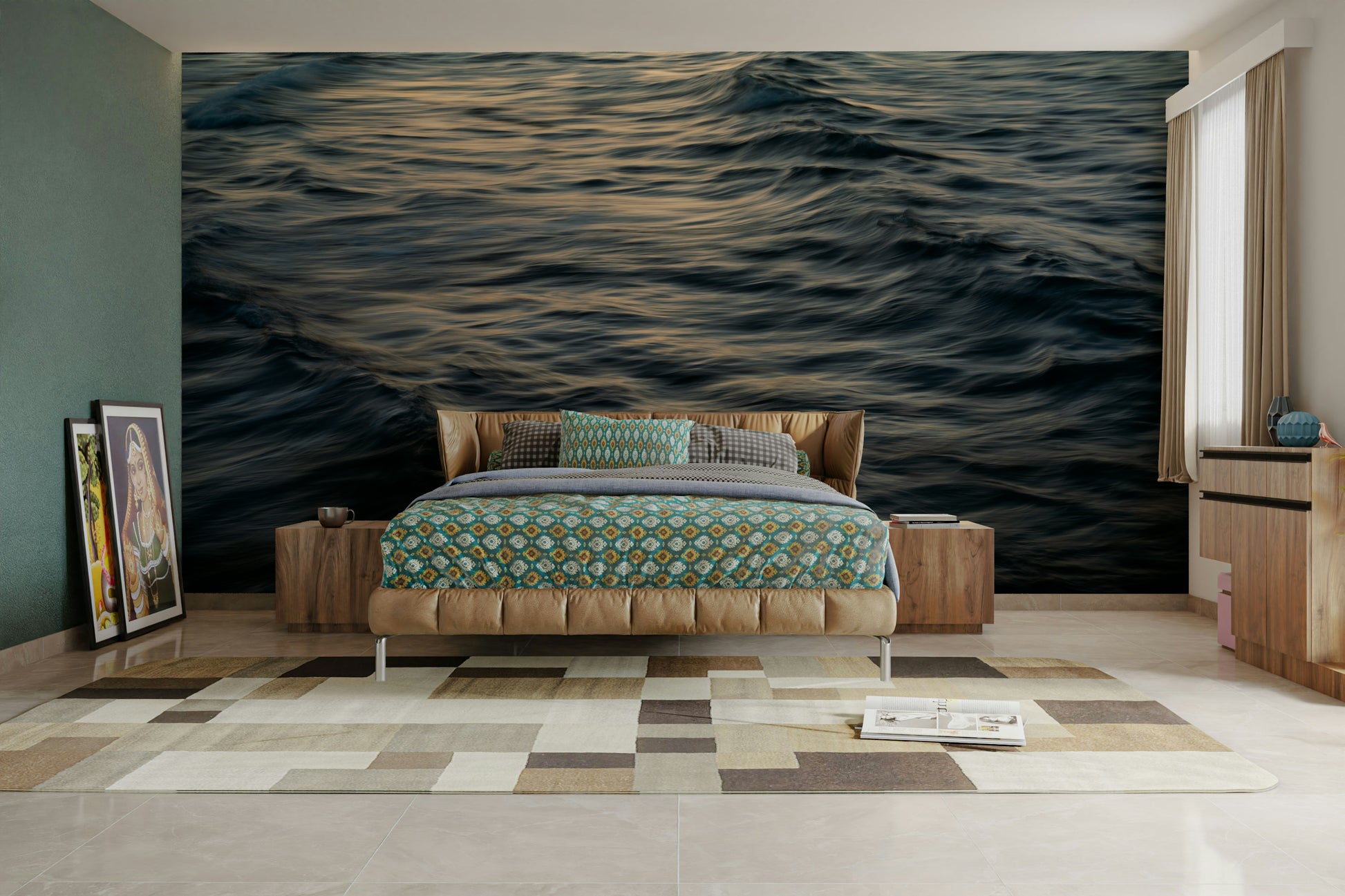 A tranquil coastal sea wall mural for your decor.


