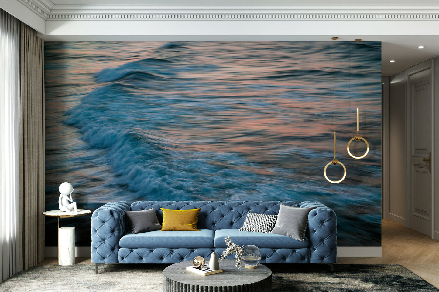 A contemplative wave texture wallpaper mural for a feature wall.

